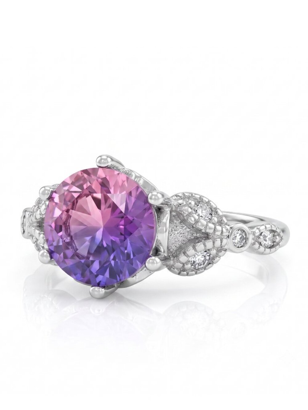 Pink & Purple Round Gemstone Ring, real 925 Sterling Silver Charmed Aroma